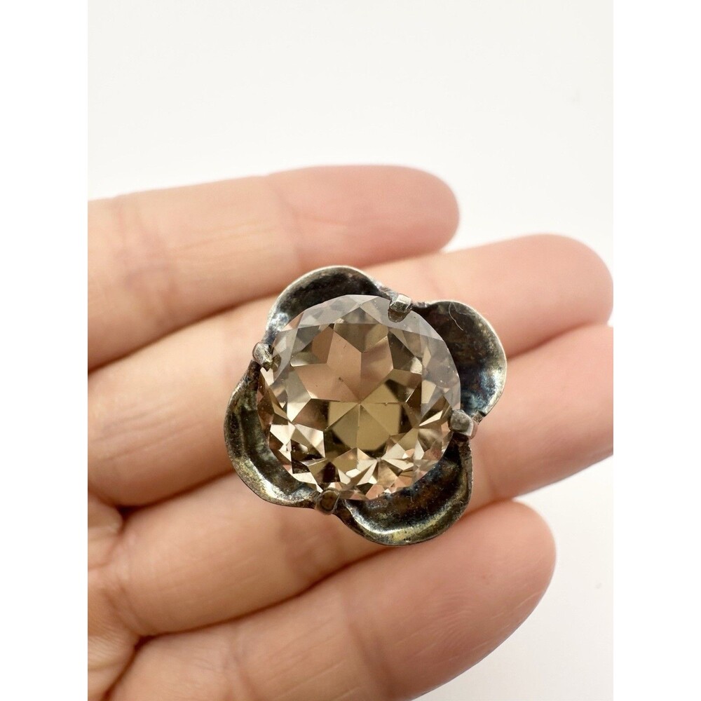 Vintage Sterling Silver Smoky Quartz Ring 11ct Floral Size 6